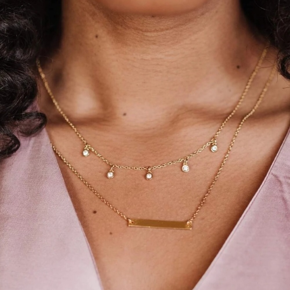 NEW Fosterie Gold Chain Layered Gem Necklace